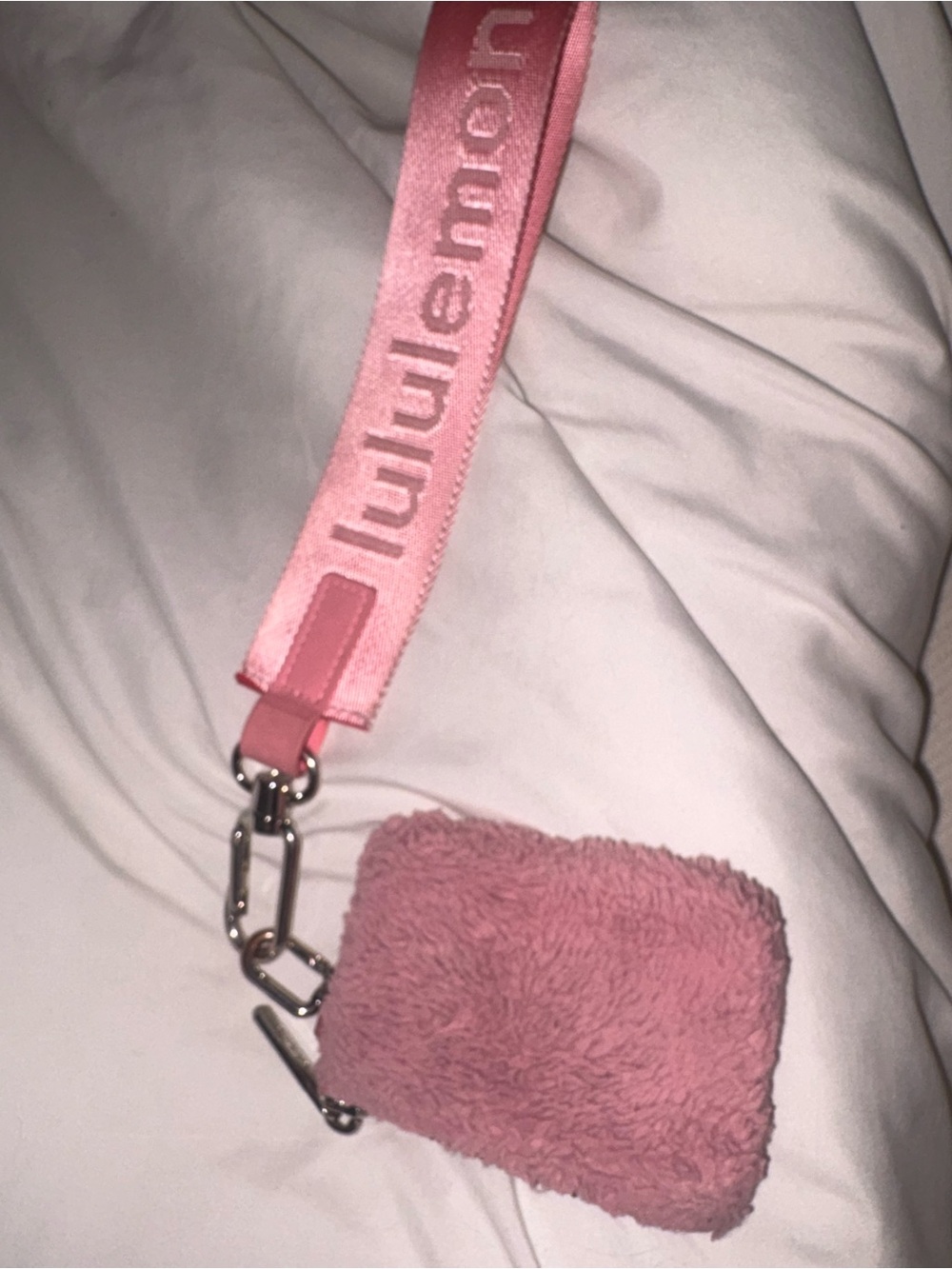 lululemon exclusive Pink Fuzzy Key Pouch with Branded Strap